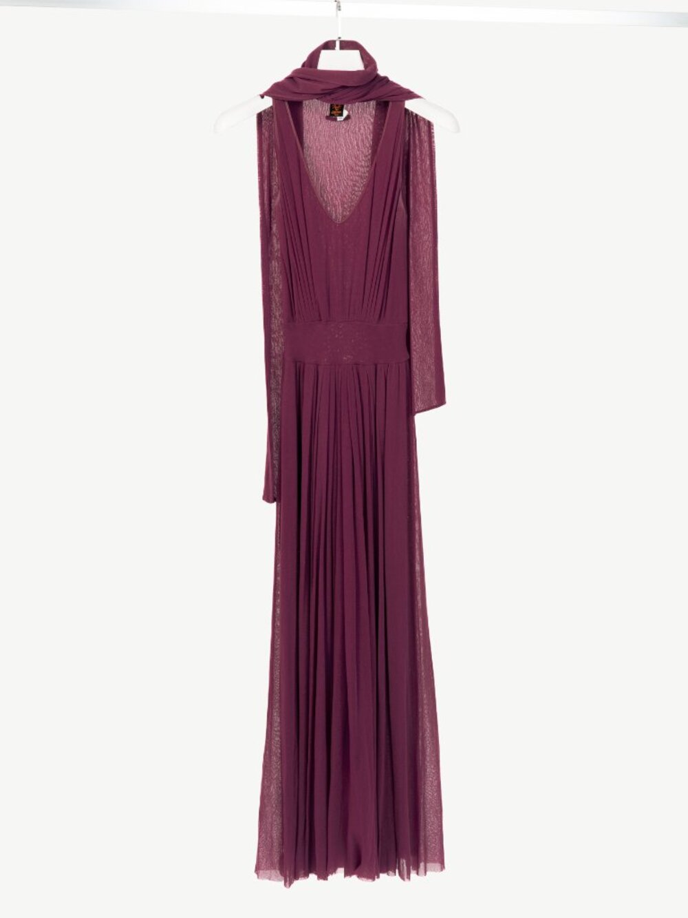 Jean Paul Gaultier Soleil Purple Mesh Scarf-Collar Maxi Dress